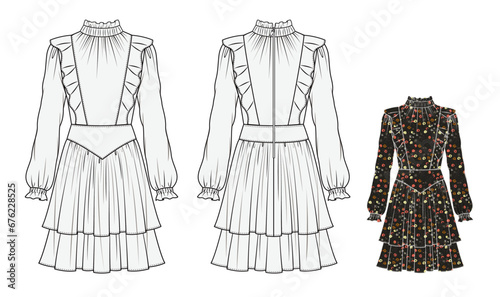 WOMEN'S DRESS, Fashion Flat Sketch Vector Illustration, CAD, Technical Drawing, Flat Drawing, Template, Mockup.