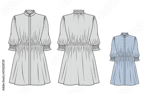 WOMEN'S DRESS, Fashion Flat Sketch Vector Illustration, CAD, Technical Drawing, Flat Drawing, Template, Mockup.