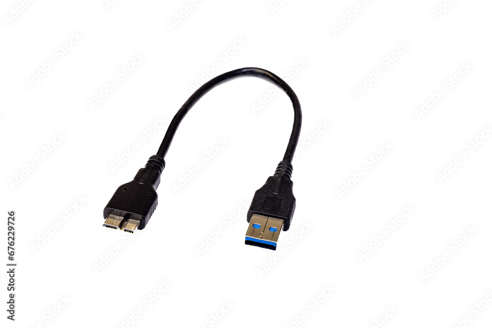 Cable for connecting a portable drive to a computer, USB and micro USB plug Cable for connecting a portable drive to a computer, USB and micro USB plug