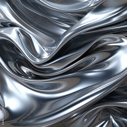 Abstract background of smooth holographic shiny textiles, material with folds, silver foil.