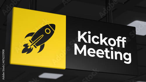 Text kickoff meeting illustrating project start.  Strategic launch of project depiction.
