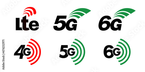 Lte, 4G 5G and 6G Icon vector transparent for app or mobile device. Lte, 3g, 4g, 5g and 6g technology icon symbols. Vector.