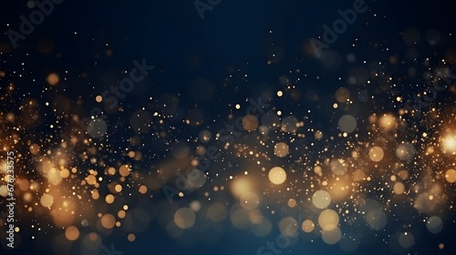 abstract background with Dark blue and gold particle. Christmas Golden light shine particles bokeh on navy blue background. Gold foil texture. Holiday concept. photo