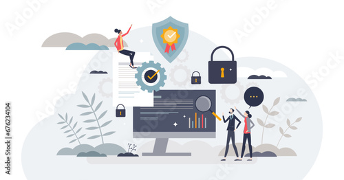 Digital security and business information protection tiny person concept, transparent background. Web safety with antivirus, firewall, encryption system and safe file access illustration.
