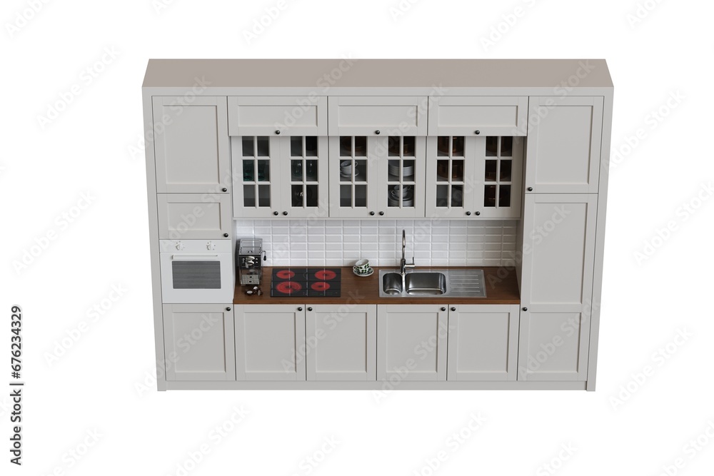 modern kitchen isolated on white background, home furniture, 3D illustration, cg render modern kitchen isolated on white background, home furniture, 3D illustration, cg render