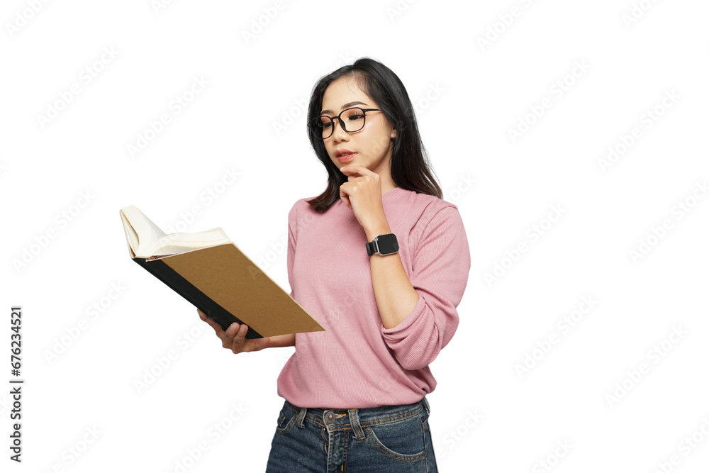 Beautiful Asian Girl Reading Isolated Background Beautiful Asian Girl Reading Isolated Background
