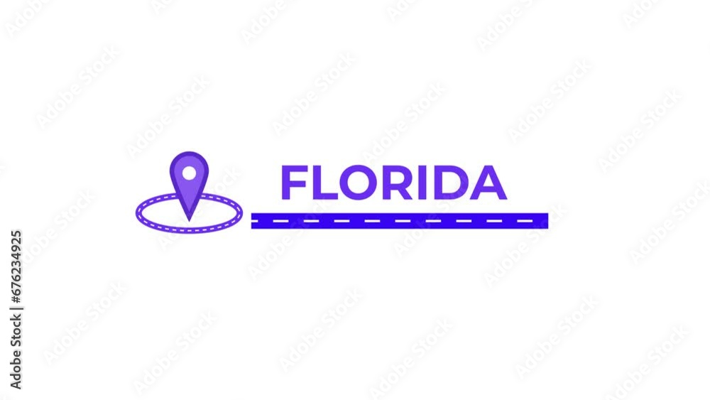 Florida location name maps icon animation. Alpha matte with transparent background 4K resolution. Florida location name maps icon animation. Alpha matte with transparent background 4K resolution.