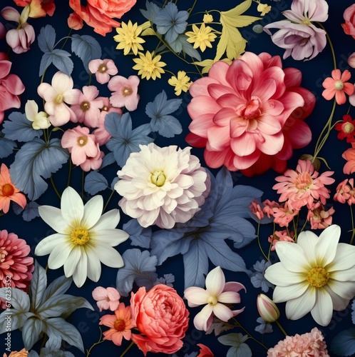 Pattern of different summer blossom flowers