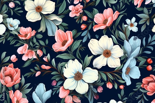 Pattern of different summer blossom flowers