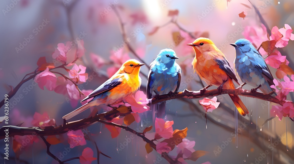birds in spring. 