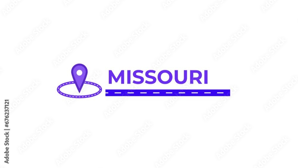 Missouri location name maps icon animation. Alpha matte with transparent background 4K resolution. Missouri location name maps icon animation. Alpha matte with transparent background 4K resolution.