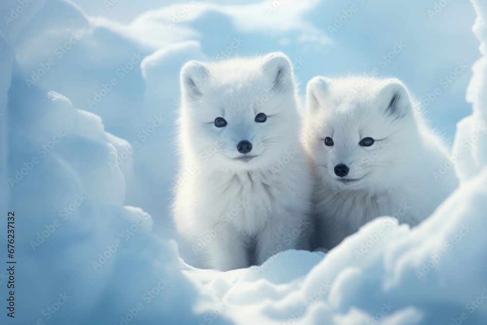 White baby arctic foxes