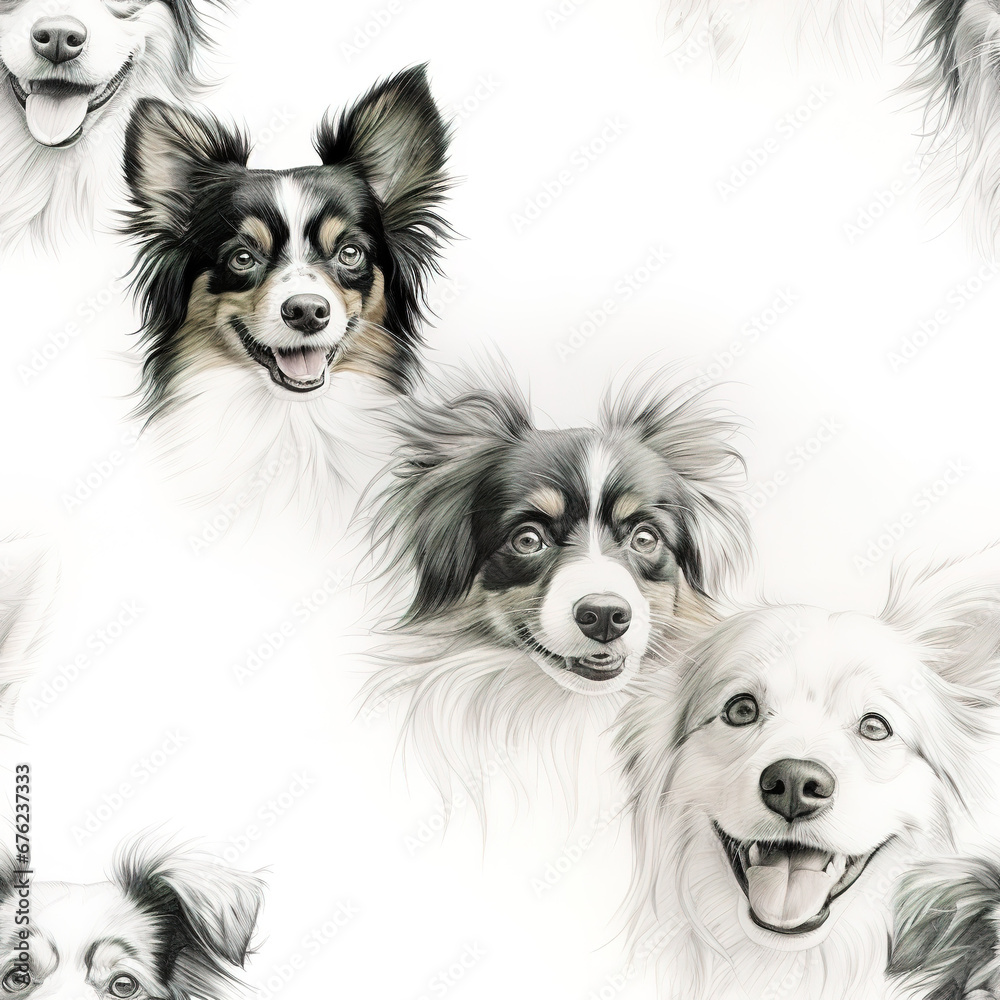 Obraz premium Cute dogs repeat pattern pencil sketch art