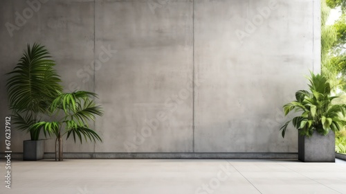 Modern Concrete Material Empty Hall Open Space Interior with Large Window,