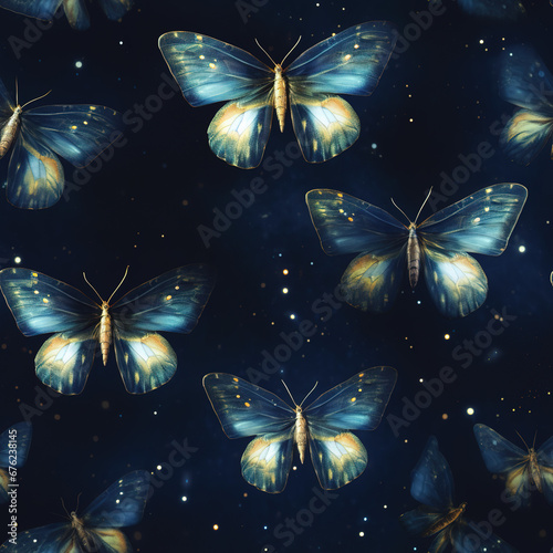 Dark moth cartoon repeat pattern, insect ethnic death gothic art  © Roman
