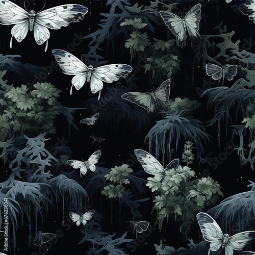 Dark moth cartoon repeat pattern, insect ethnic death gothic art  photo