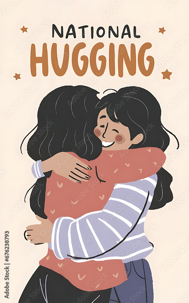 National Hugging Day with clipart typography illustration Generative AI National Hugging Day with clipart typography illustration Generative AI