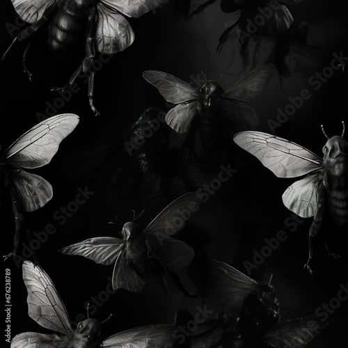 Dark moth cartoon repeat pattern, insect ethnic death gothic art  © Roman