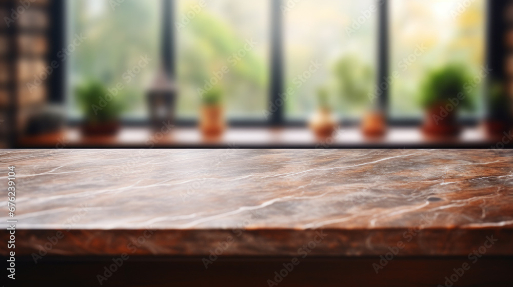 luxurious dark marble kitchen countertop, pristine and empty, providing a sleek and elegant backdrop for culinary presentations or design concepts.
