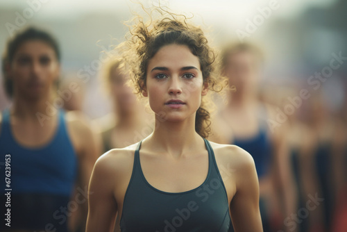 A young woman at the starting line of a race