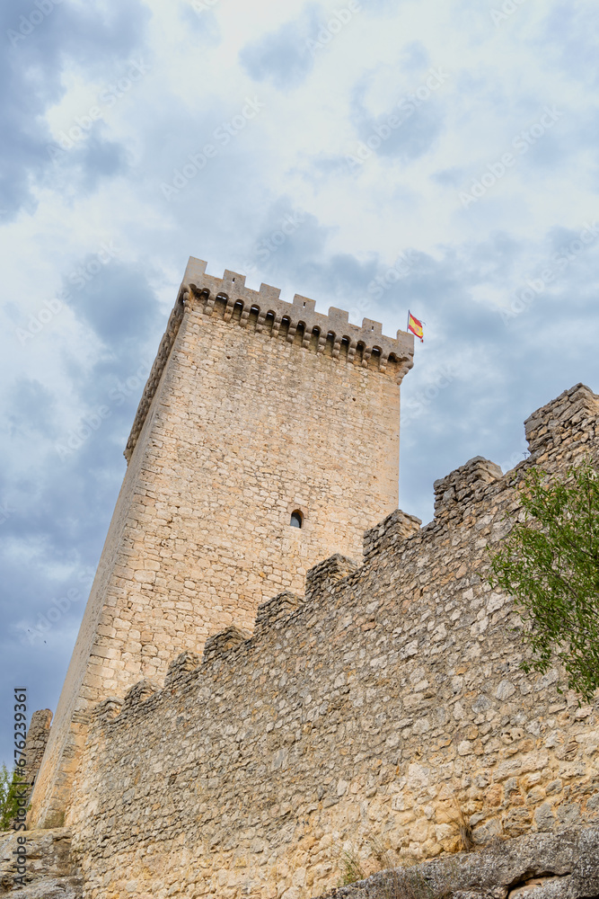 Peñaranda de Duero, Spain - October 13, 2023: ruins of the medieval castle in the town of Peñaranda de Duero in the province of Burgos, Spain