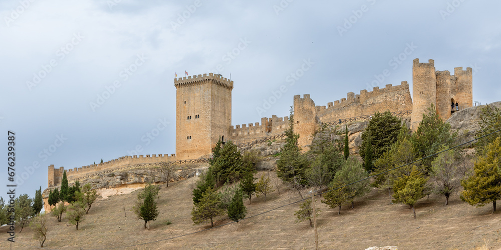Peñaranda de Duero, Spain - October 13, 2023: ruins of the medieval castle in the town of Peñaranda de Duero in the province of Burgos, Spain