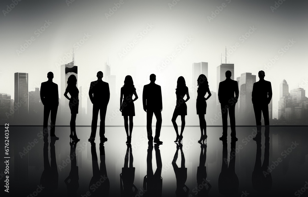 Silhouettes of business people team , Group of business standing, Concept success of business teamwork Silhouettes of business people team , Group of business standing, Concept success of business teamwork