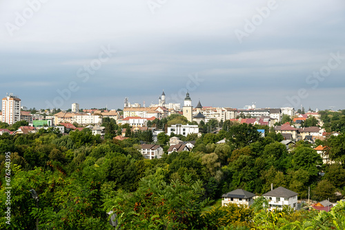 Panorama from the city of Suceava, Bukovina, Romania. View from the Throne Fortress