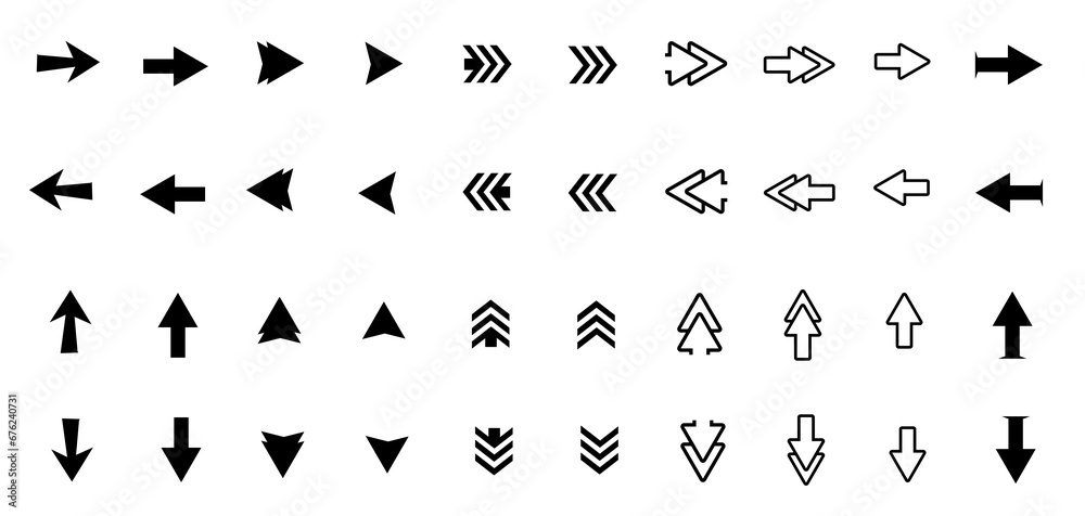Naklejka premium Arrows big black set icons. Arrow icon. Arrow vector collection. Arrow. Cursor. Modern simple arrows. Vector illustration