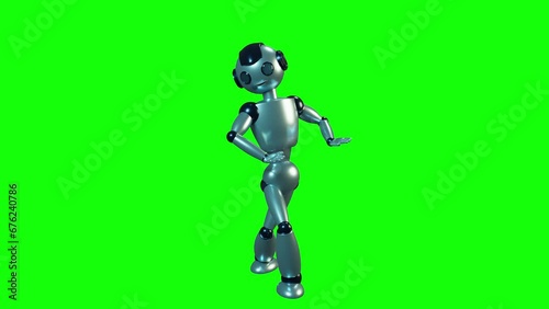 Smiling happy toy robot dancing 3d render green screen loop seamless