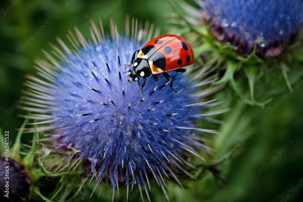 Ladybug sits on a blue fl0wer bud Ladybug sits on a blue fl0wer bud