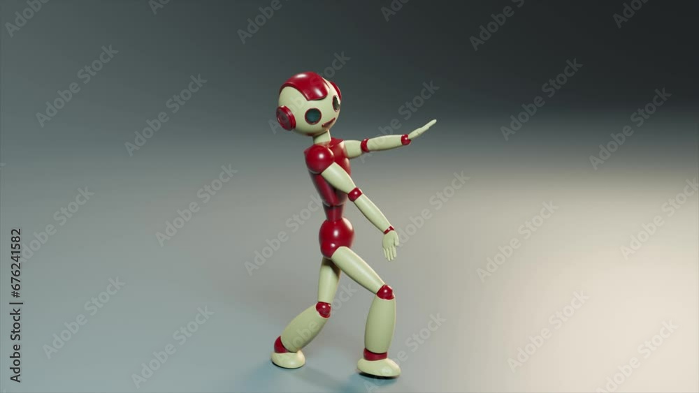 Smiling happy toy robot dancing 3d render loop Smiling happy toy robot dancing 3d render loop