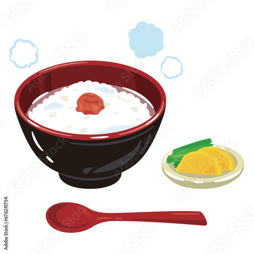 お椀に入ったお粥と漬物