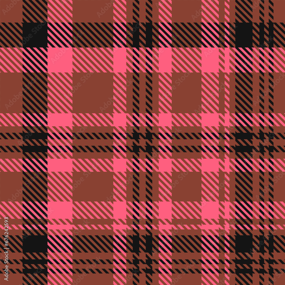Brown Black Pink Tartan Plaid Pattern Seamless. Check fabric texture for flannel shirt, skirt, blanket

