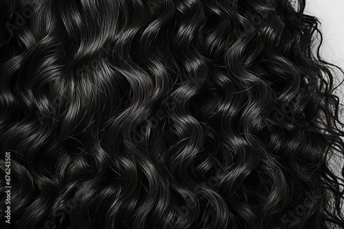 Curly Black Hair Close-up isolated on white background