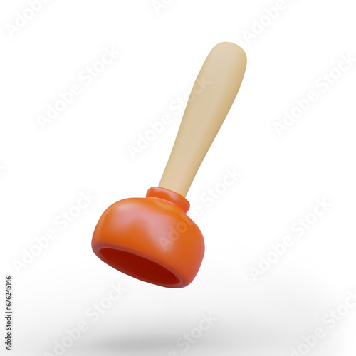 3d render, cartoon plunger. Toilet and bathroom cleaning equipment concept. Pipe plunger for fix kitchen sinks. Vector illustration in cartoon 3d style in red colors