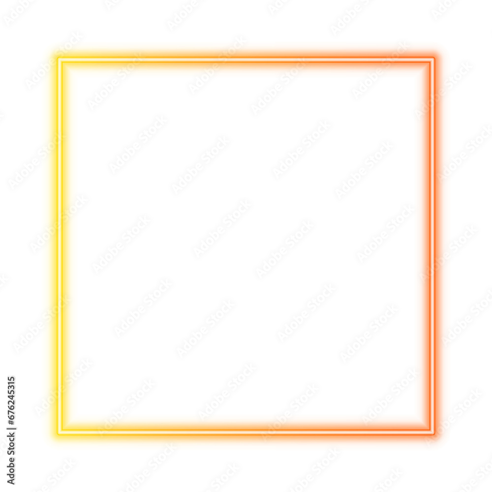 Illustration of neon electric style square frame. Gradient yellow orange red flame color. Isolated on transparent background Illustration of neon electric style square frame. Gradient yellow orange red flame color. Isolated on transparent background