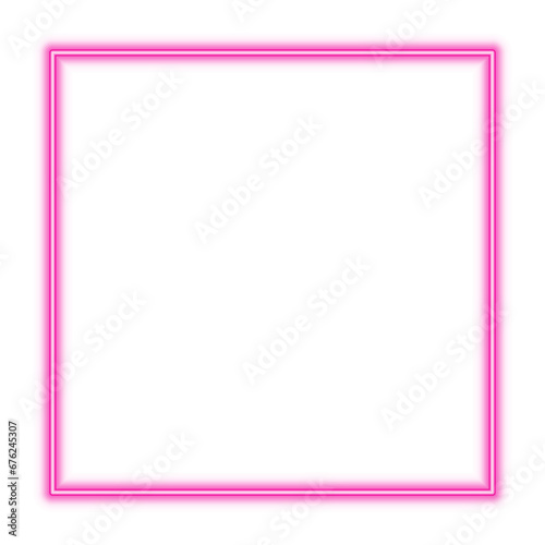 Illustration of neon electric style square frame. Pink purple color. Isolated on transparent background