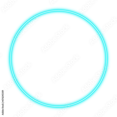 Illustration of neon electric style circle oval round frame. Blue color. Isolated on transparent background