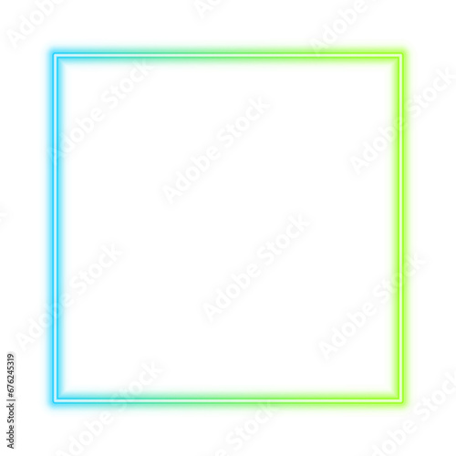 Illustration of neon electric style square frame. Gradient blue green color. Isolated on transparent background