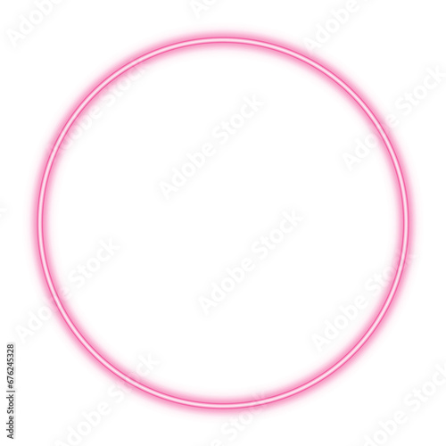 Illustration of neon electric style circle oval round  frame. Pink color. Isolated on transparent background