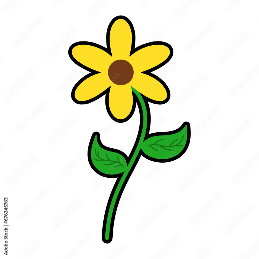 Flower digital illustration in cute and simple style