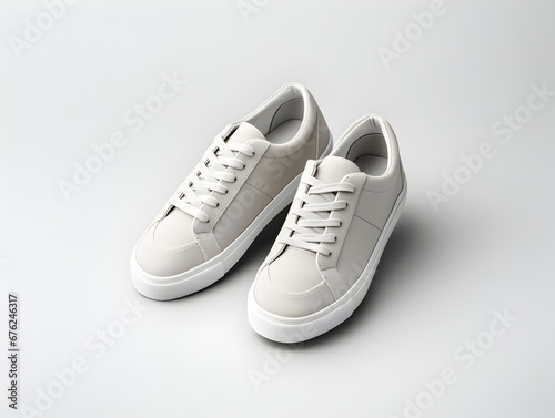 Sleek gray canvas sneakers with white laces, a staple of casual style.