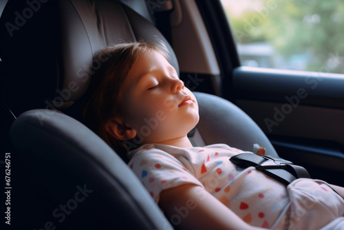 Little Girl Sleeping While Traveling by Car © alisaaa