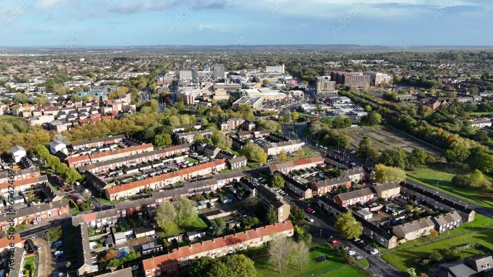 Aerial view of houses in Lee Chapel North, with the Basildon town centre in the distance Aerial view of houses in Lee Chapel North, with the Basildon town centre in the distance
