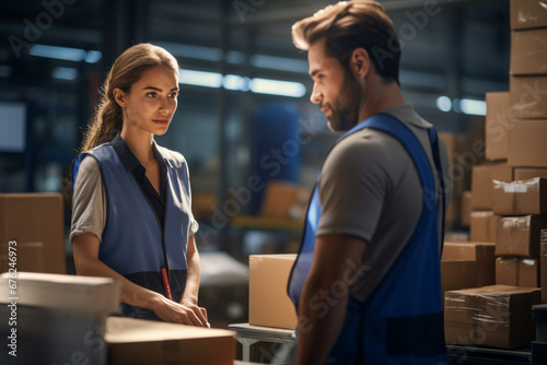 Male and female worker working in warehouse