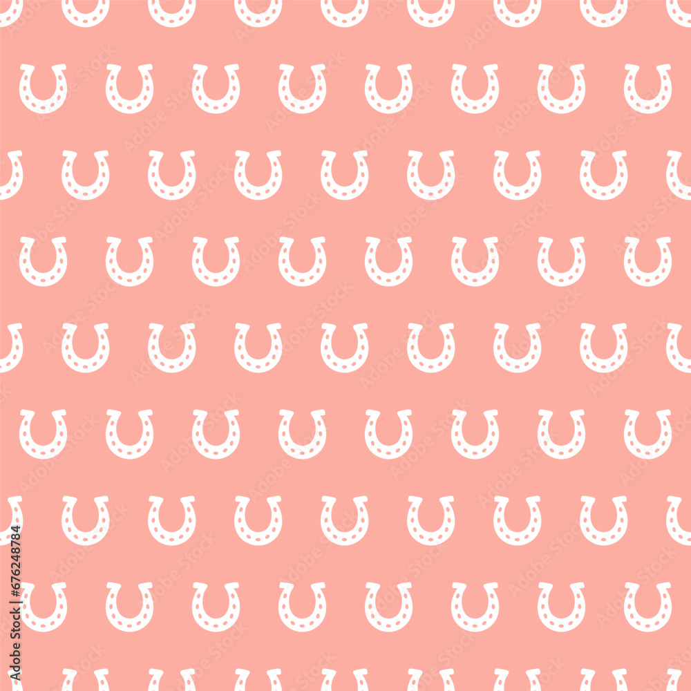 Pink seamless pattern with white horseshoe Pink seamless pattern with white horseshoe