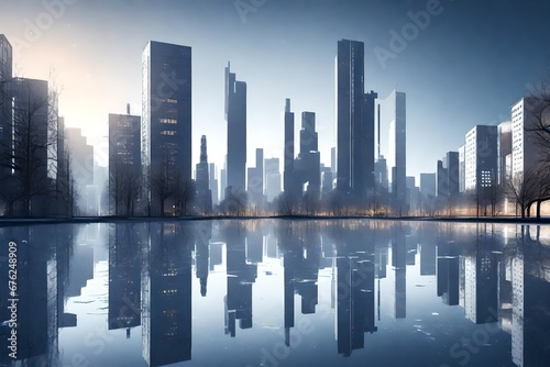 skyline reflected in water