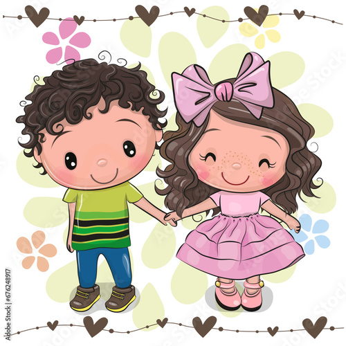 Cartoon Boy on a floral background