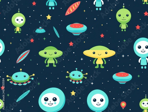 seamless pattern cute alian